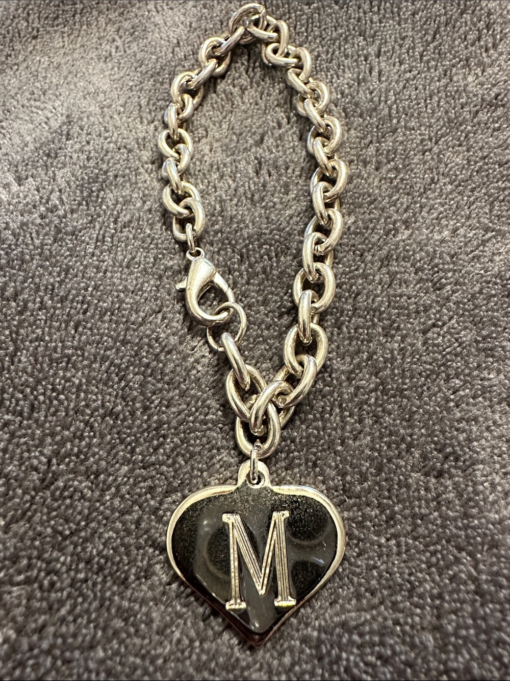 Monogram 'M' Heart Charm Bracelet - Silver Tone